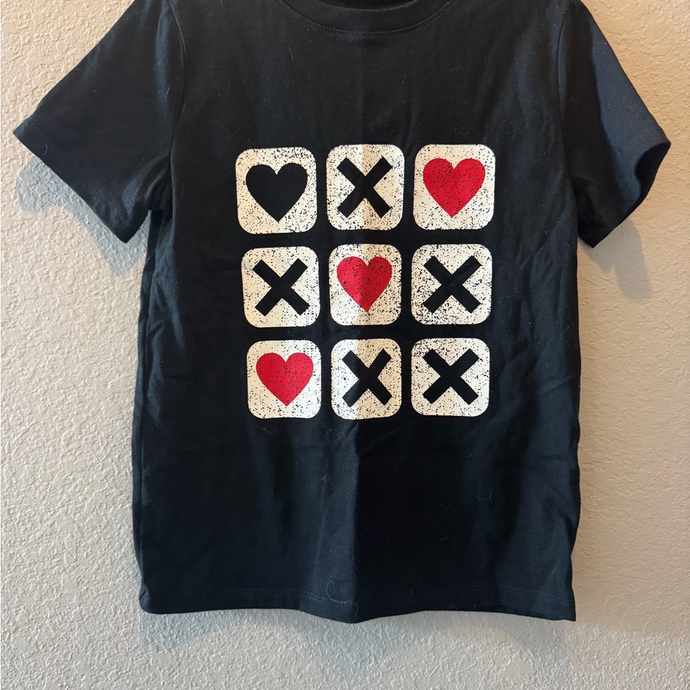 Boys Black Cat & Jack T-Shirt with Heart and X Tic-Tac-Toe Design